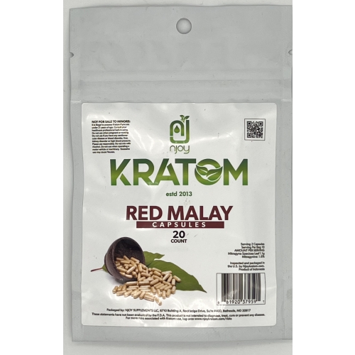 NJOY KRATOM RED MALAY 20CT CAPSULES BAG