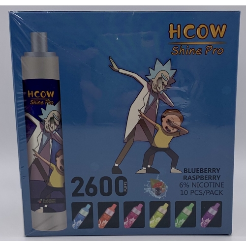 HCOW 2600PUFF BLUEBERRY RASP. LED/RECHARGEABLE